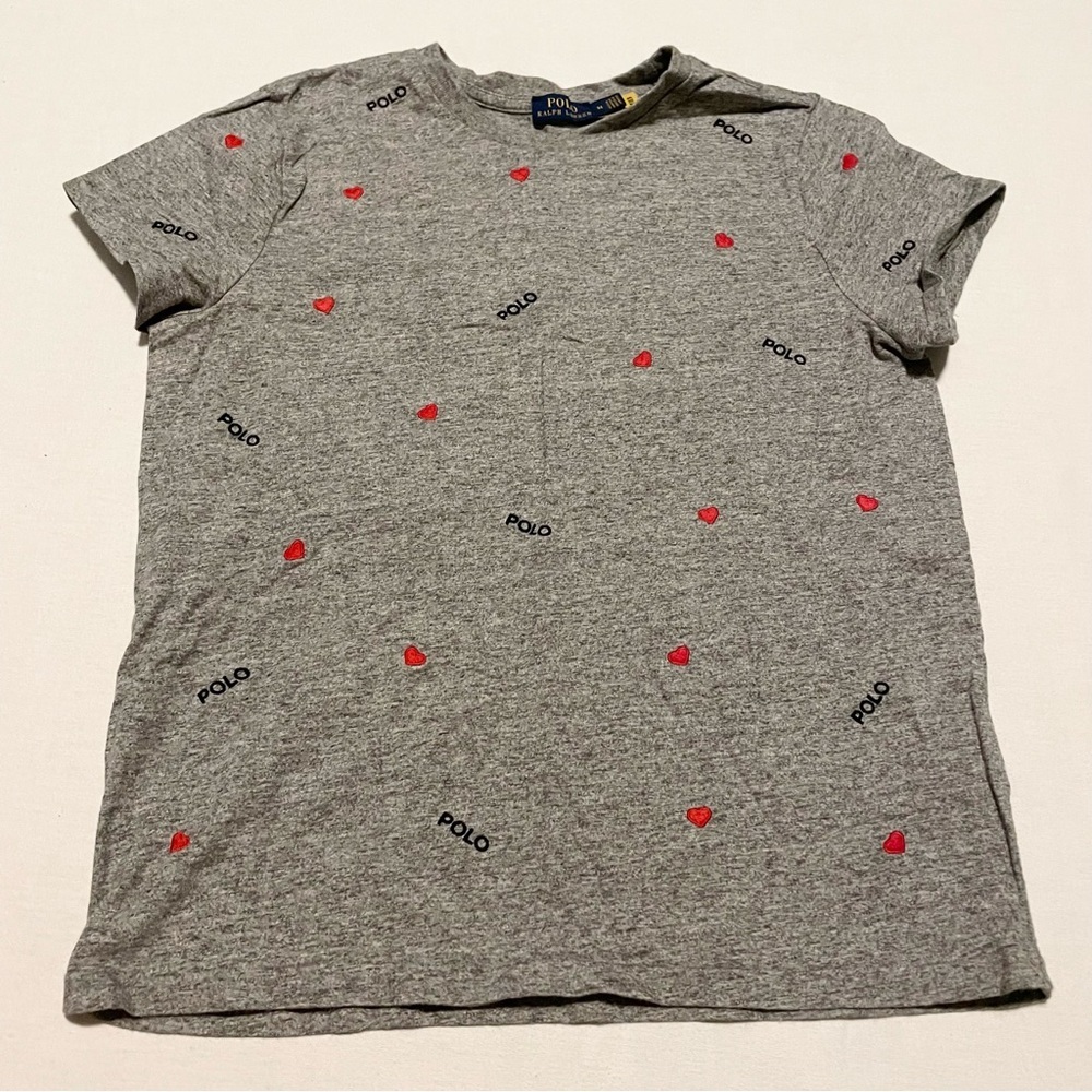 Polo Ralph Lauren Women’s Medium Embroidered Heather Gray Heart T Shirt